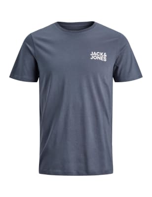 

Mens JACK & JONES Slim Fit Pure Cotton Crew Neck T-Shirt - Blue Mix, Blue Mix