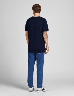 

Mens JACK & JONES T-Shirt aus reiner Baumwolle mit Rundhalsausschnitt - Navy Mix, Navy Mix