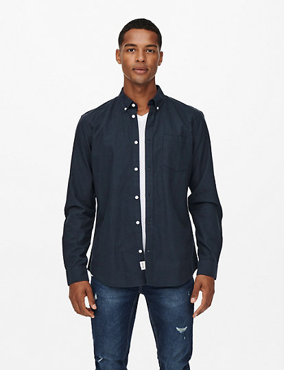 only & sons regular fit pure cotton oxford shirt - dark navy, dark navy