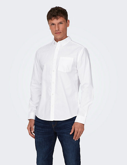 only & sons regular fit pure cotton oxford shirt - m - white, white