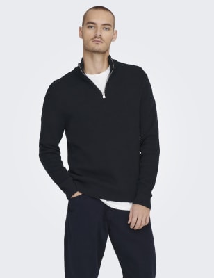 Only & Sons Mens Cotton Rich Half Zip Jumper - XL - Navy Mix, Navy Mix,Green