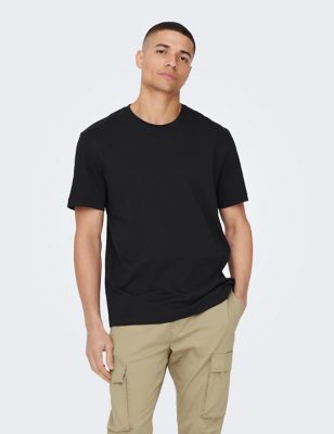 Only & Sons Mens Organic Cotton Crew Neck T-Shirt - M - Black, Black,Navy,White