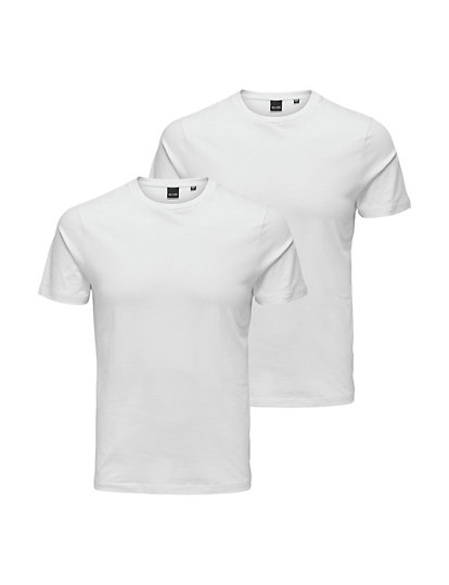 only & sons 2pk slim fit cotton rich crew neck t-shirts - xxl - white, white