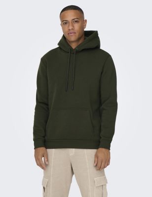 Only & Sons Mens Cotton Rich Hoodie - S - Green, Green,Black,Grey