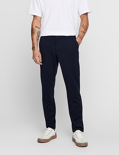 only & sons tapered fit flat front trousers - 3234 - navy, navy