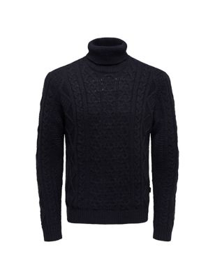 Cotton Blend Cable Roll Neck Jumper