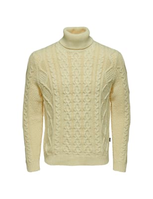 Cotton Blend Cable Roll Neck Jumper