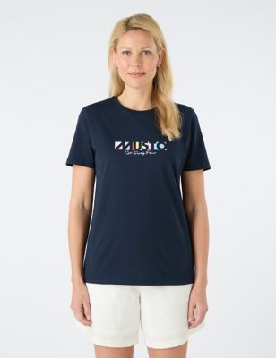Musto Womens Pure Cotton Logo T-Shirt - 10REG - Navy, Navy,White