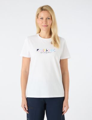 Musto Women's Pure Cotton Logo T-Shirt - 8REG - White, White,Navy