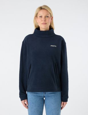 Musto Womens Fleece Funnel Neck Sweatshirt - 10 - Navy, Navy,Taupe