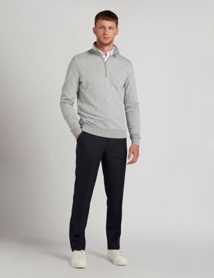 Farah Mens Organic Cotton Half Zip Sweatshirt - XL - Grey Mix, Grey Mix,Navy