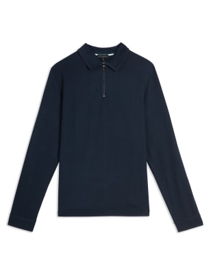 Zip Up Knitted Polo Shirt