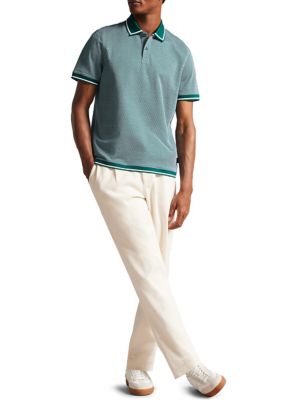 Ted Baker Men's Pure Cotton Geometric Textured Polo Shirt - Dark Green, Dark Green