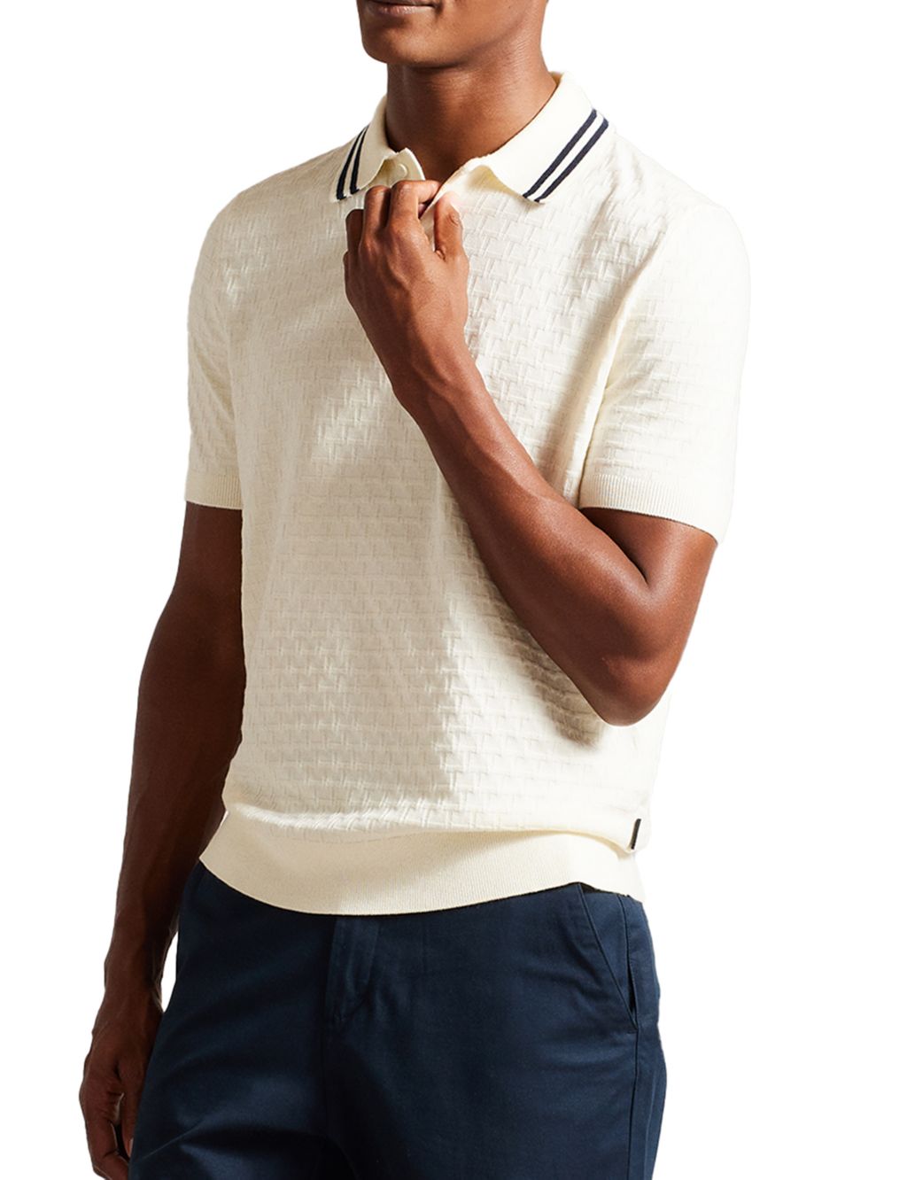 Textured Tipped Collar Polo Shirt image 4