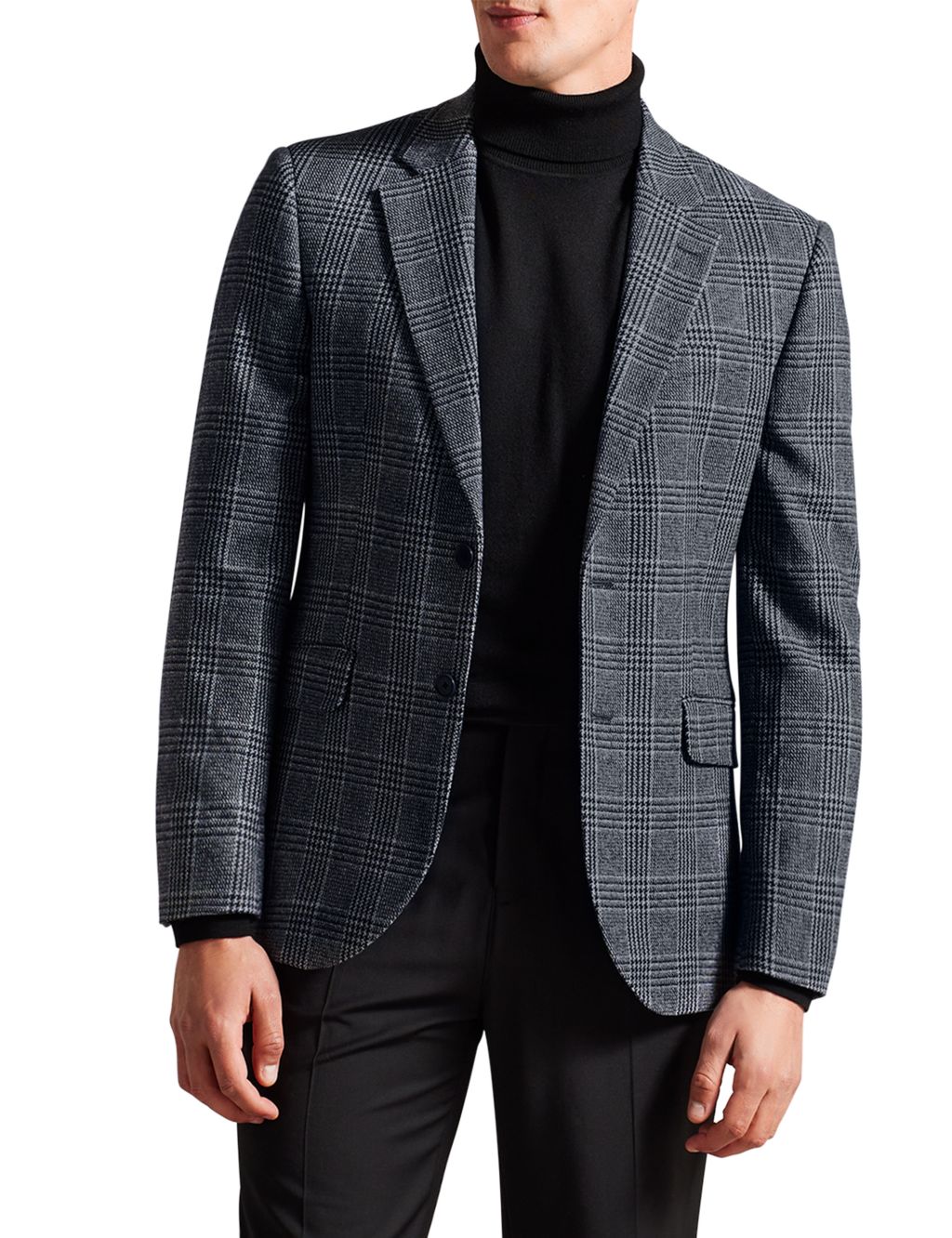 Regular Fit Wool Blend Check Suit Jacket