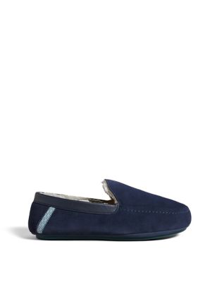 Ted Baker Mens Suede Moccasin Slippers - 10 - Navy, Navy