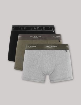 Ted Baker Mens 3pk Cotton Rich Trunks - Khaki Mix, Khaki Mix