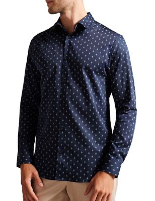 Ted Baker Mens Slim Fit Cotton Rich Geometric Print Shirt - XL - Navy, Navy