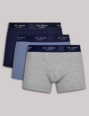 Ted Baker Men's 3pk Cotton Stretch Trunks - M - Multi, Multi,Grey Mix,Navy,Grey,Black