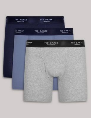 Ted Baker Men's 3pk Longer Length Cotton Rich Trunks - M - Multi, Multi,Navy