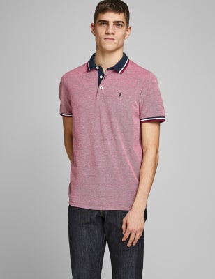 

Mens JACK & JONES Slim Fit Pure Cotton Tipped Polo Shirt - Red, Red