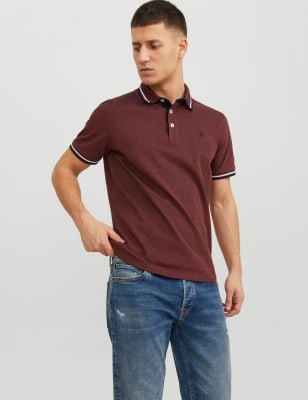 

Mens JACK & JONES Slim Fit Pure Cotton Tipped Polo Shirt - Burnt Orange, Burnt Orange