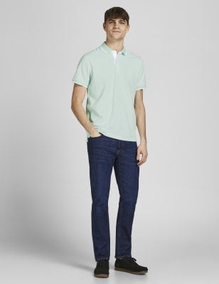 

Mens JACK & JONES Slim Fit Pure Cotton Tipped Polo Shirt - Bayleaf, Bayleaf