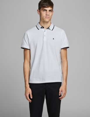 

Mens JACK & JONES Slim Fit Pure Cotton Tipped Polo Shirt - White, White