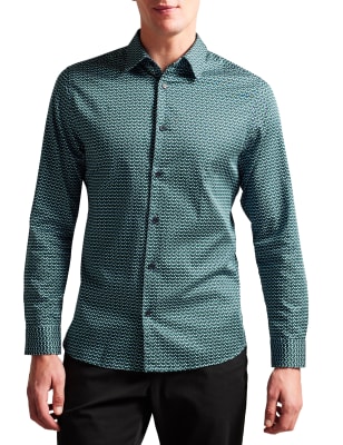 Slim Fit Cotton Rich Geometric Print Shirt