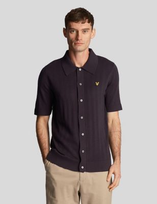 Cotton Blend Textured Knitted Polo Shirt
