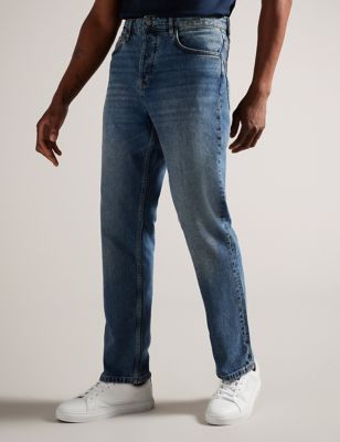 Ted Baker Mens Slim Fit 5 Pocket Stretch Jeans - 30LNG - Medium Indigo, Medium Indigo,Black,Indigo