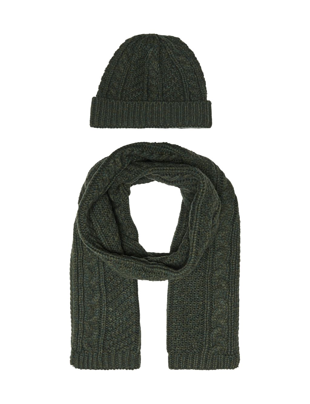 2pc Textured Knitted Beanie Hat & Scarf Set image 1