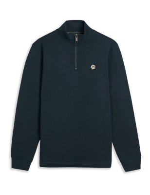 Pure Cotton Half Zip Funnel Neck Sweatshirt