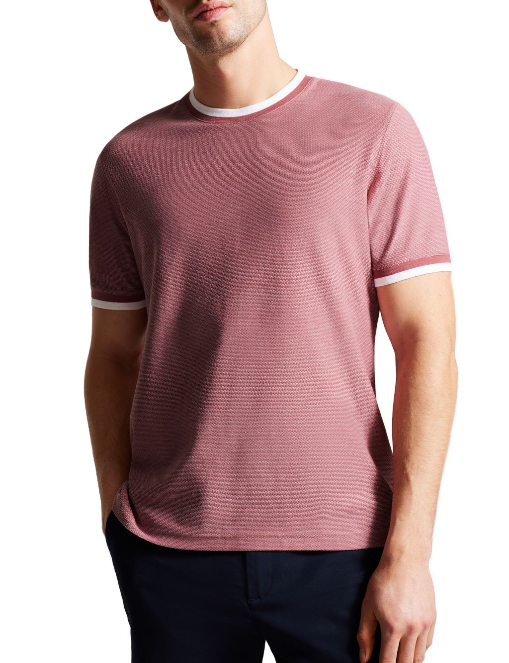Pure Cotton Textured Crew Neck T-Shirt image 1