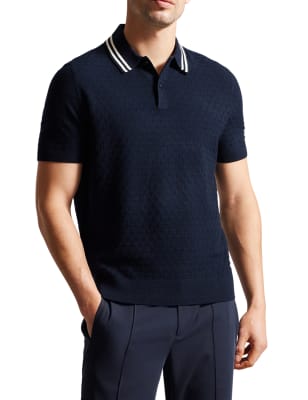 Textured Knitted Polo Shirt with Wool