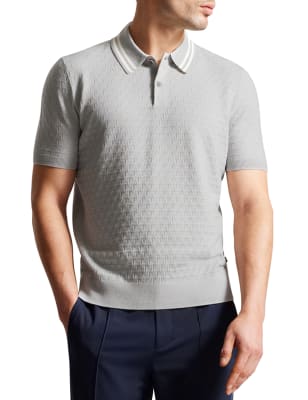 Textured Knitted Polo Shirt with Wool