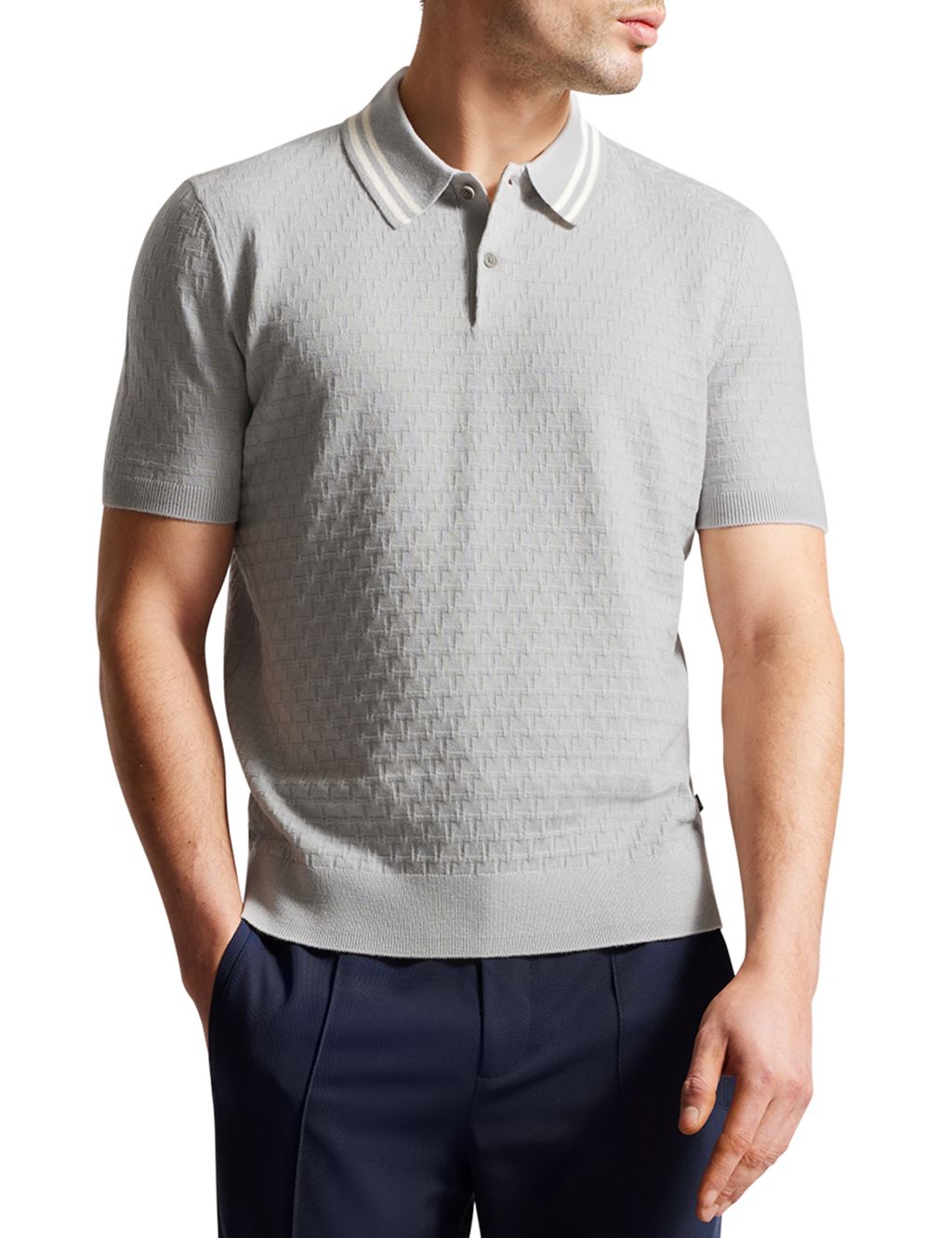 Textured Knitted Polo Shirt with Wool image 1