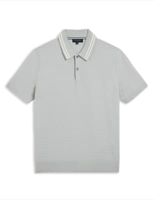 Textured Knitted Polo Shirt with Wool