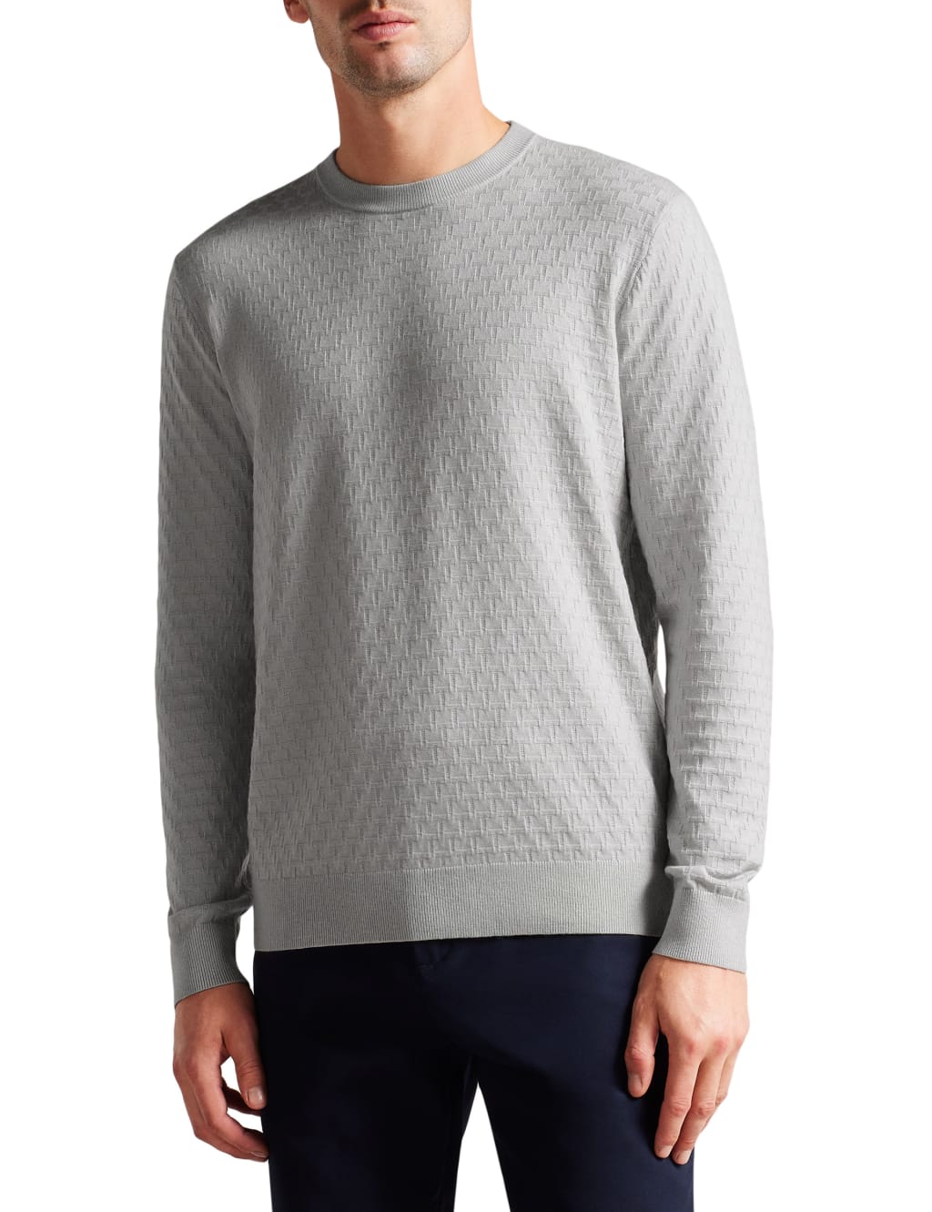 Textured Crew Neck Jumper with Wool image 1