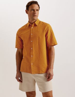 Cotton Rich Seersucker Stripe Oxford Shirt