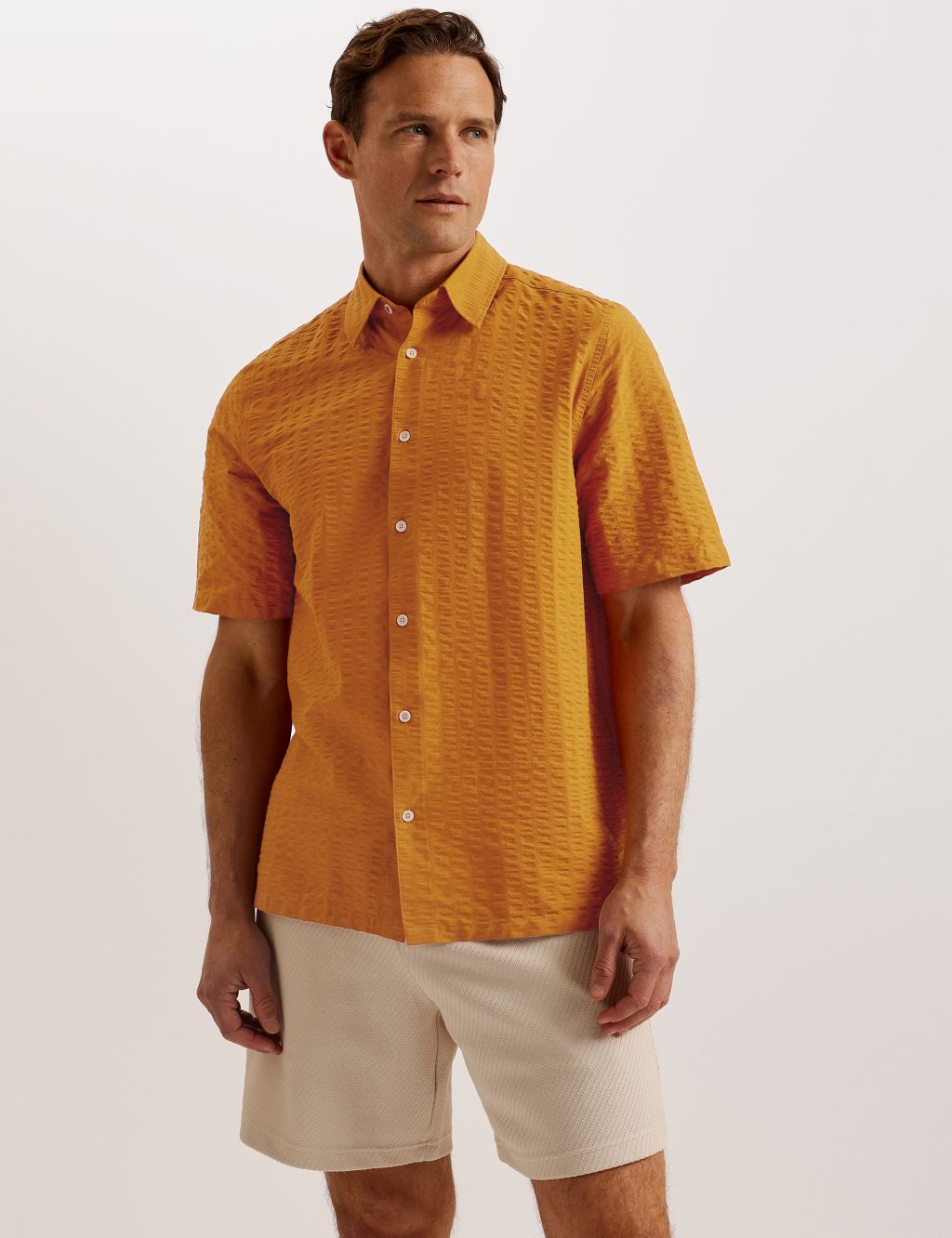 Cotton Rich Seersucker Stripe Oxford Shirt