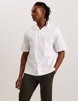 Ted Baker Men's Pure Cotton Textured Check Oxford Shirt - M - White, White