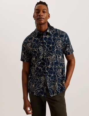 Ted Baker Mens Pure Cotton Floral Shirt - Navy Mix, Navy Mix