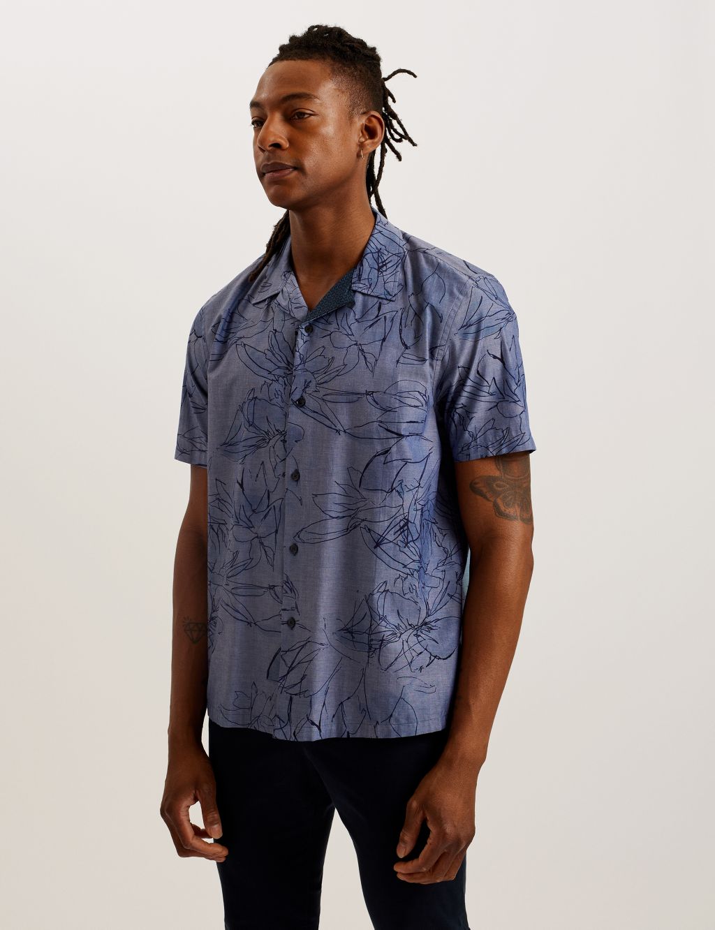 Pure Cotton Chambray Floral Shirt
