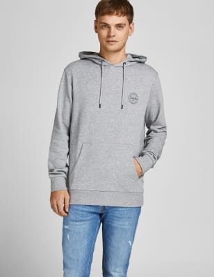 

Mens JACK & JONES Pure Cotton Hoodie - Grey, Grey