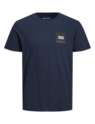 

Mens JACK & JONES Pure Cotton Crew Neck T-Shirt - Navy Mix, Navy Mix