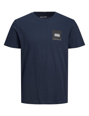 

Mens JACK & JONES Pure Cotton Crew Neck T-Shirt - Navy Mix, Navy Mix