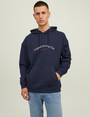 

Mens JACK & JONES Cotton Blend Hoodie - Navy Mix, Navy Mix