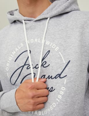 

Mens JACK & JONES Cotton Rich Slogan Hoodie - Grey Mix, Grey Mix