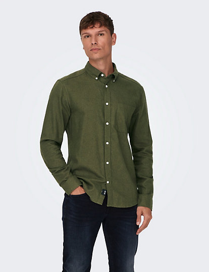 only & sons slim fit pure cotton flannel shirt - xxl - green, green